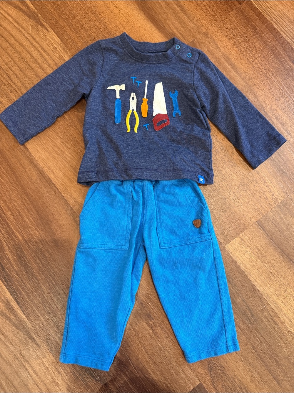 Hatley Navy Blue Top and Bright Blue Pants Kids Matching Set